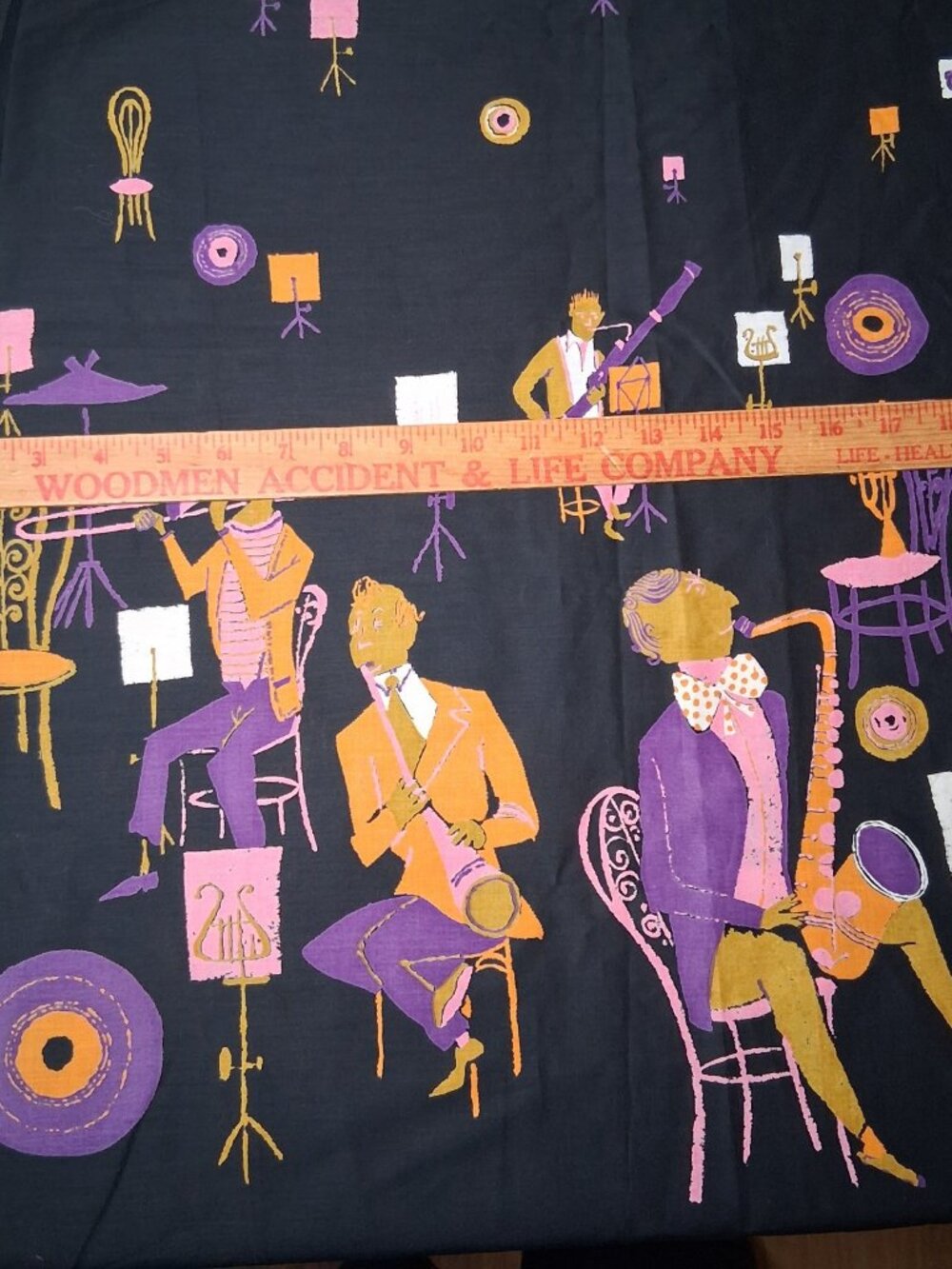 Vintage Robarre Fabrics Sewing Material Rock And Roll Jazz Band Musician 105" - Picture 4 of 16